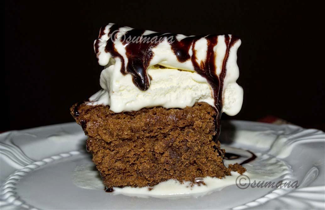 walnut brownie with vanilla icecream and chocolate sauce