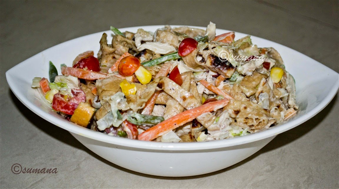 salad recipe with leftover roti and chicken