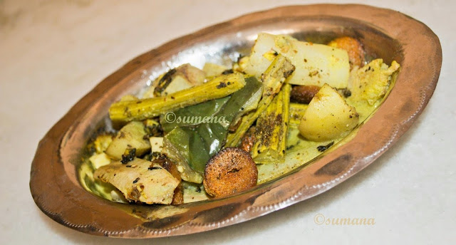 shukto is an authentic bengali vegetarian dish made of bitter guard, bori etc.