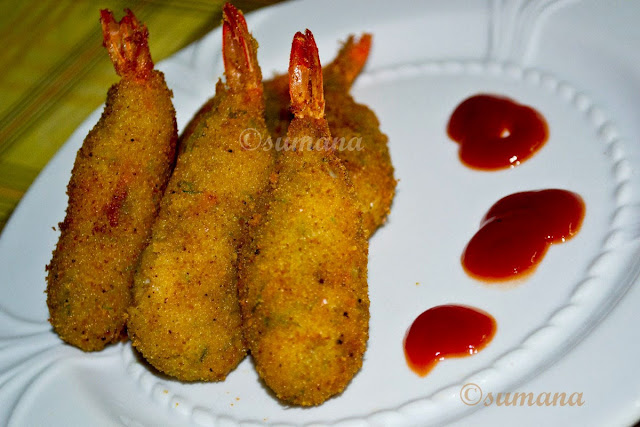 Prawn fry with potato and bread crumbs coating